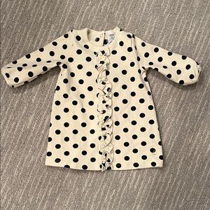 Petit Bateau Cream and Black Polka Dot long sleeve Dress - 6 months